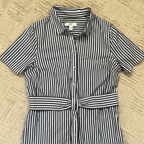 1901 Navy White Striped Button Down Shirt Dress, 100% cotton,  Size 10 - Picture 3 of 13